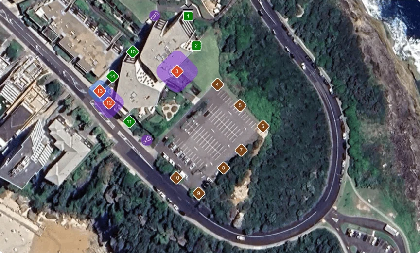 an aerial view of a building